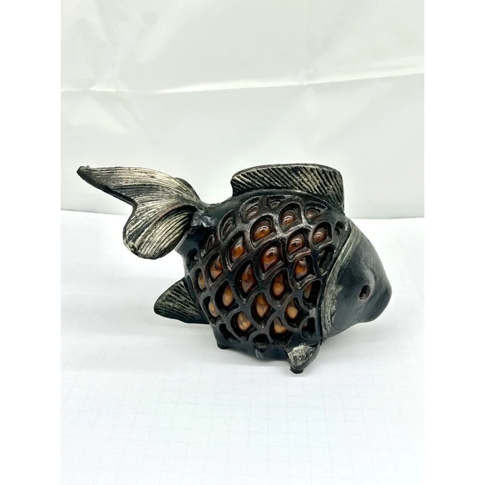 Vintage Heavy Cast Iron Koi Fish Goldfish Japanese Garden Candle Lantern